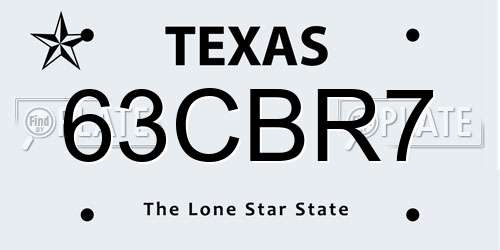 63CBR7 Texas License Plate