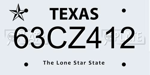 63CZ412 Texas License Plate