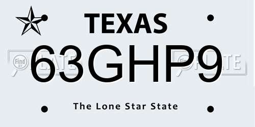 63GHP9 Texas License Plate