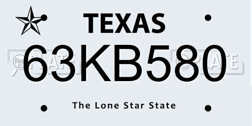 63KB580 Texas License Plate