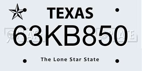 63KB850 Texas License Plate