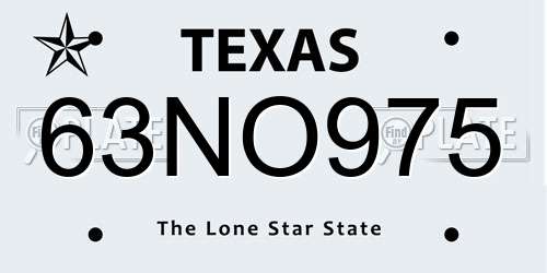 63NO975 Texas License Plate