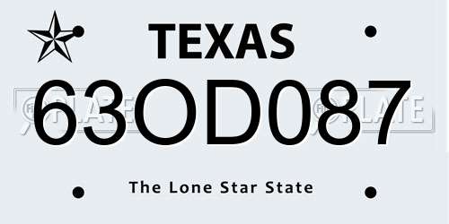 63OD087 Texas License Plate