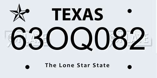 63OQ082 Texas License Plate
