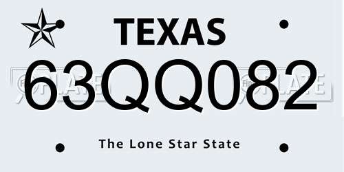 63QQ082 Texas License Plate