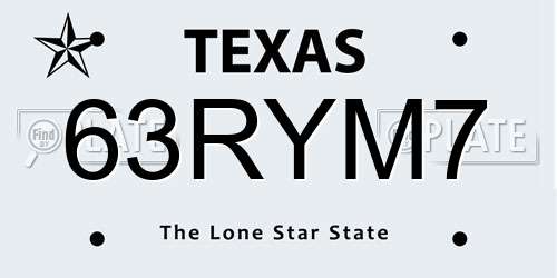 63RYM7 Texas License Plate