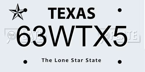 63WTX5 Texas License Plate