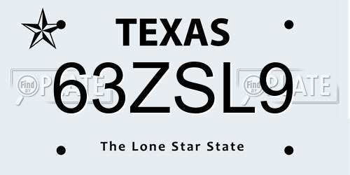 63ZSL9 Texas License Plate