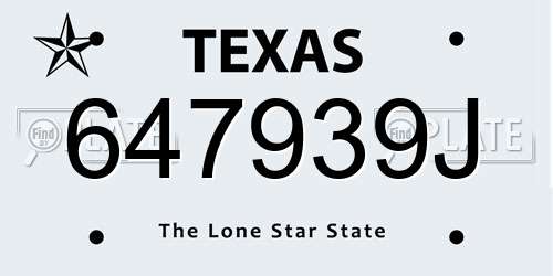 647939J Texas License Plate