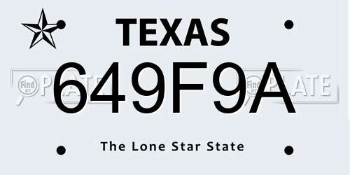649F9A Texas License Plate