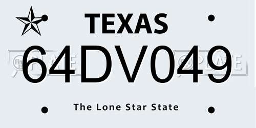 64DV049 Texas License Plate
