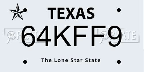 64KFF9 Texas License Plate