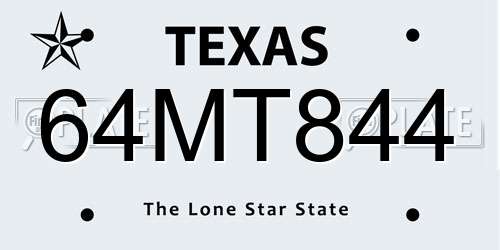 64MT844 Texas License Plate