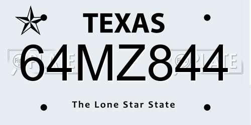 64MZ844 Texas License Plate