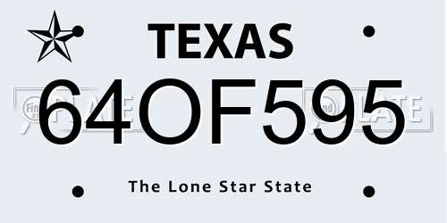 64OF595 Texas License Plate