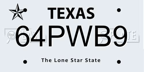 64PWB9 Texas License Plate