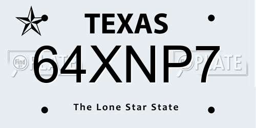 64XNP7 Texas License Plate