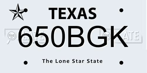 650BGK Texas License Plate
