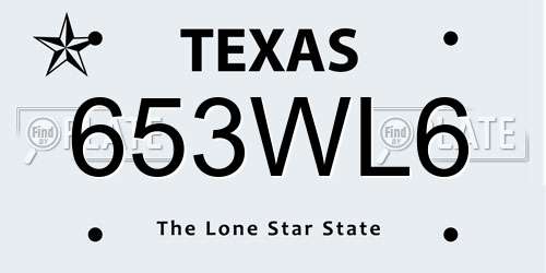 653WL6 Texas License Plate