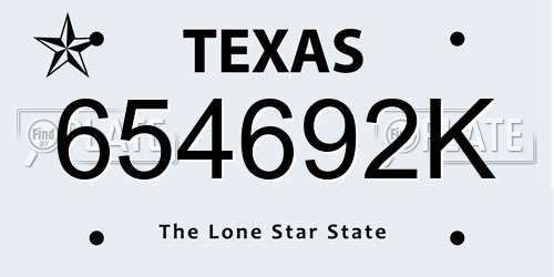 654692K Texas License Plate
