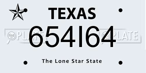654I64 Texas License Plate
