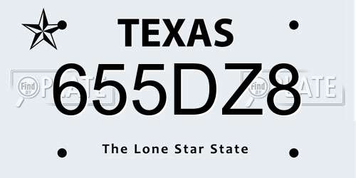 655DZ8 Texas License Plate