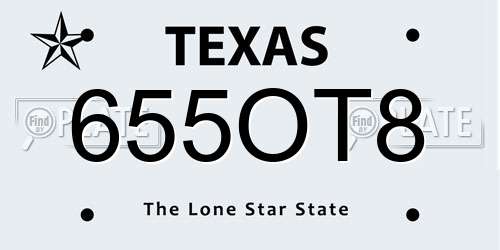 655OT8 Texas License Plate