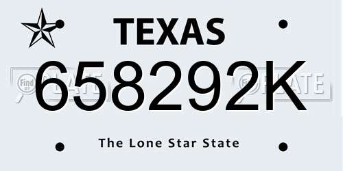 658292K Texas License Plate