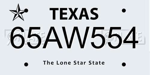 65AW554 Texas License Plate