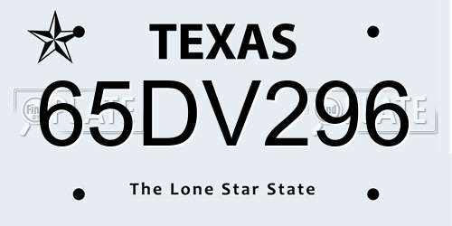 65DV296 Texas License Plate
