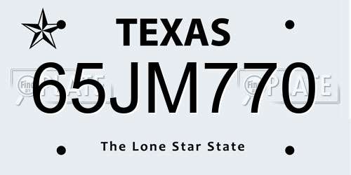 65JM770 Texas License Plate