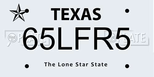 65LFR5 Texas License Plate