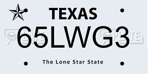 65LWG3 Texas License Plate