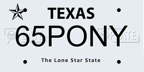 65PONY Texas License Plate