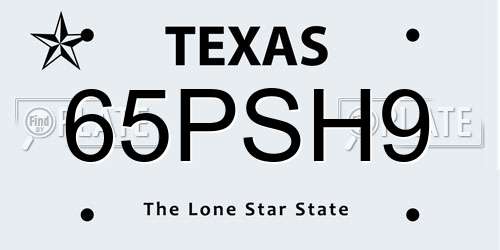 65PSH9 Texas License Plate