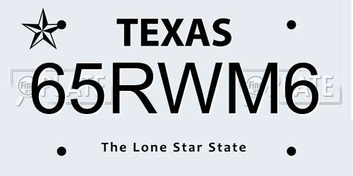 65RWM6 Texas License Plate