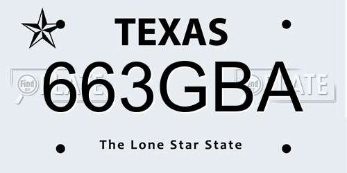 663GBA Texas License Plate