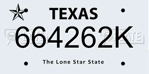 664262K Texas License Plate