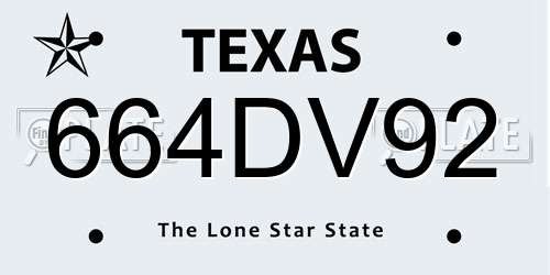 664DV92 Texas License Plate