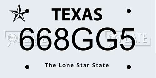 668GG5 Texas License Plate