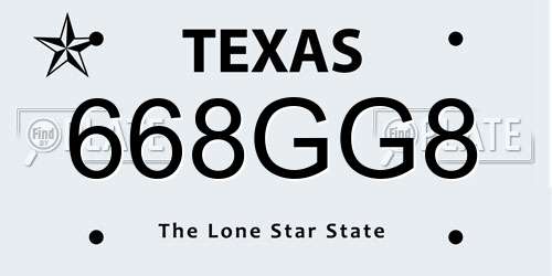 668GG8 Texas License Plate