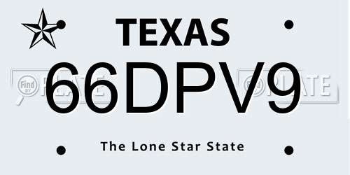 66DPV9 Texas License Plate