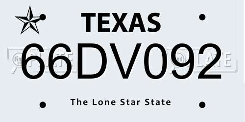 66DV092 Texas License Plate