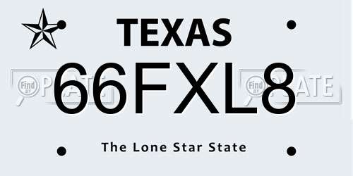 66FXL8 Texas License Plate