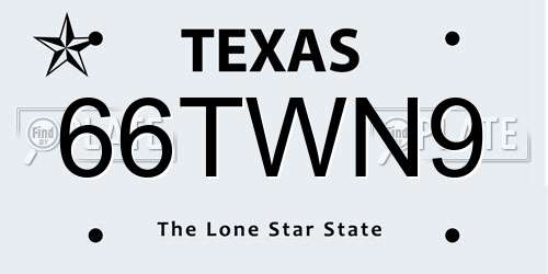 66TWN9 Texas License Plate