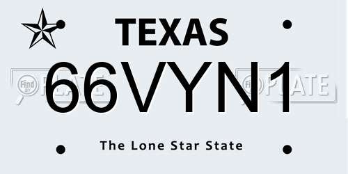 66VYN1 Texas License Plate