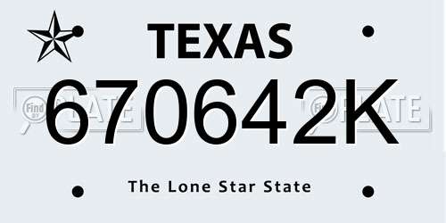 670642K Texas License Plate