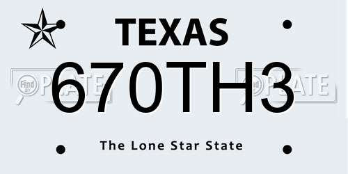 670TH3 Texas License Plate