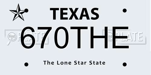670THE Texas License Plate