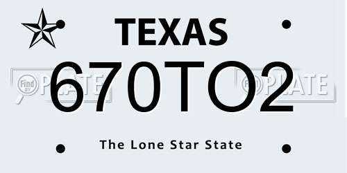 670TO2 Texas License Plate